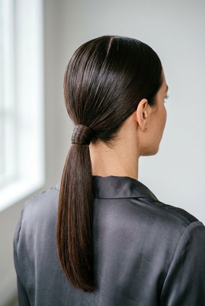 Sleek Low Ponytail - 20 school hairstyle for shoulder length fine hair - 20 school hairstyle for shoulder length fine hair