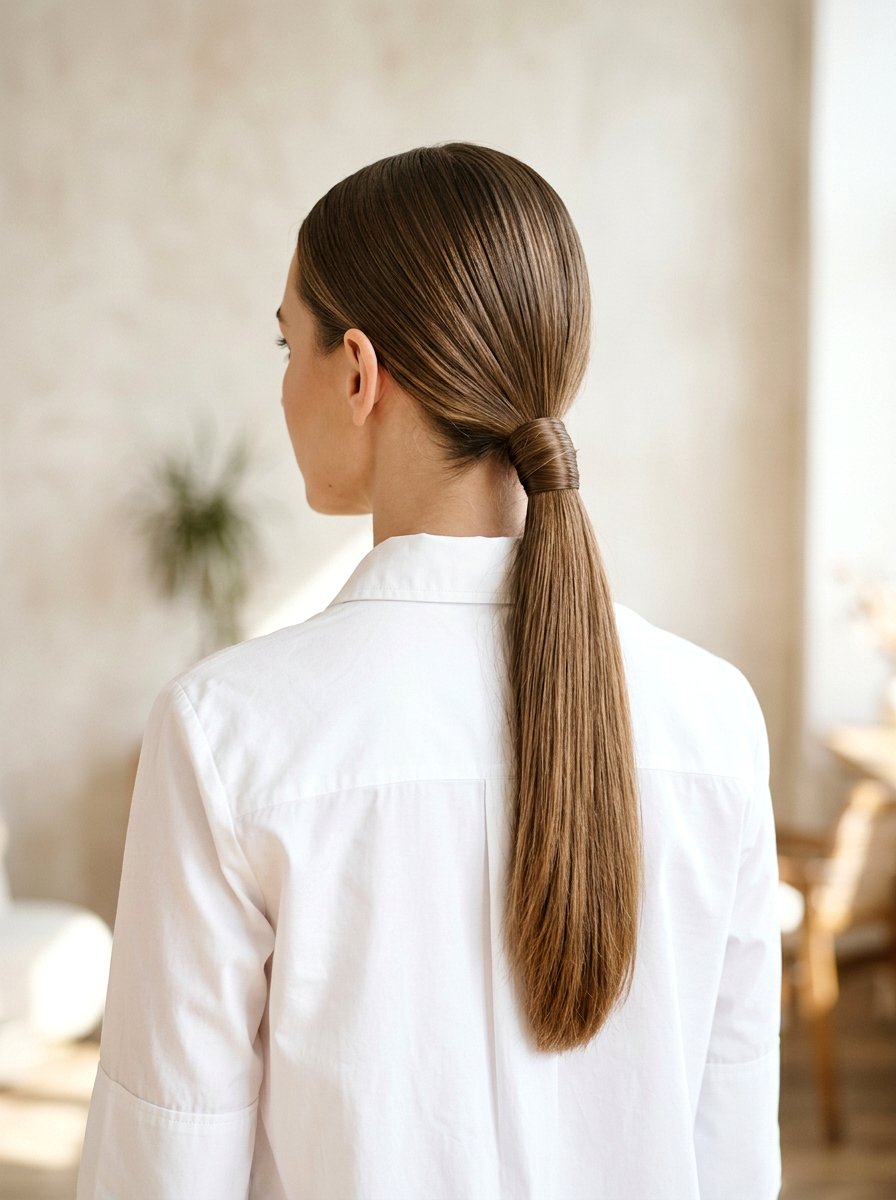 Sleek Low Ponytail - 20 office hairstyle with minimal effort - 20 office hairstyle with minimal effort