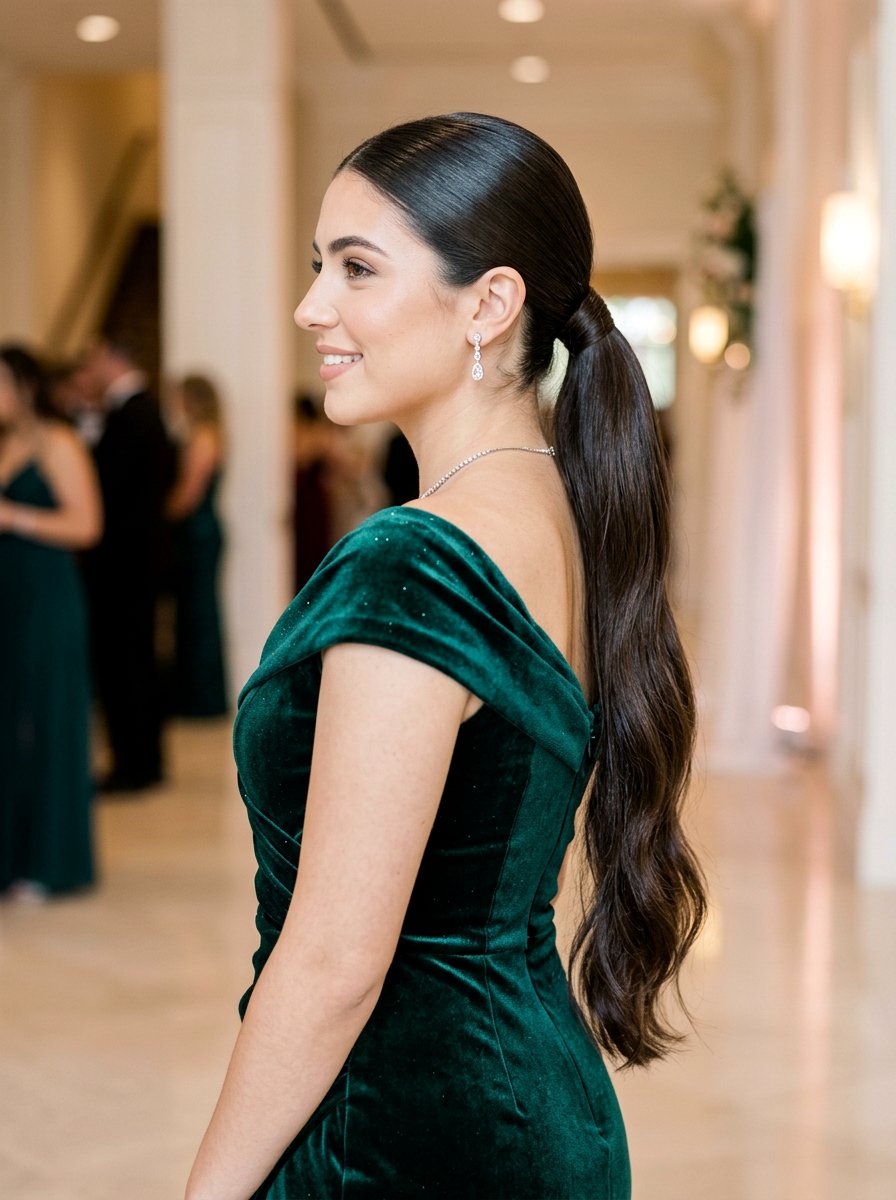 Sleek Low Ponytail - 20 prom hairstyles for thick long hair - 20 prom hairstyles for thick long hair