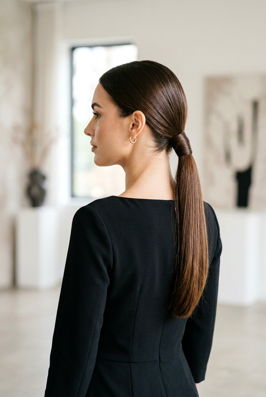 Sleek Low Ponytail - 20 easy morning hairstyle for long layers - 20 easy morning hairstyle for long layers