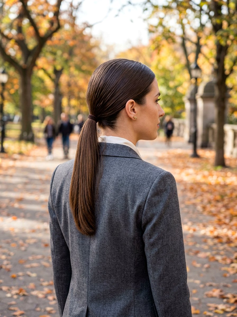 Sleek Low Ponytail - 20 quick hairstyle for office commute - 20 quick hairstyle for office commute