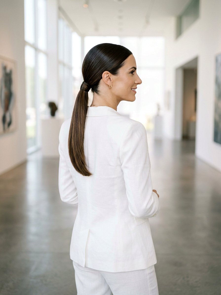 Sleek Low Ponytail - 20 simple hairstyle for wedding shower - 20 simple hairstyle for wedding shower