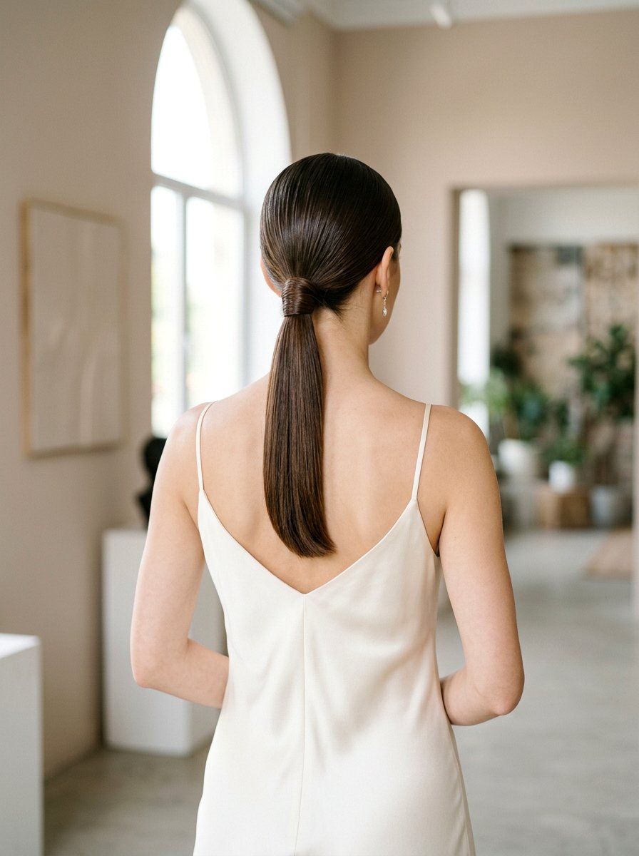 Sleek Low Ponytail - 20 wedding hairstyles for beach ceremony - 20 wedding hairstyles for beach ceremony