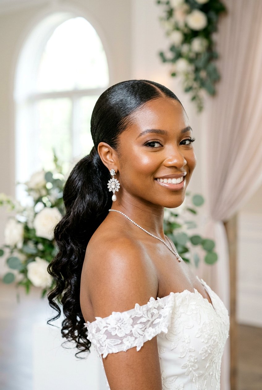 Sleek Low Ponytail For Black Brides - 20 wedding hairstyles for black brides - 20 wedding hairstyles for black brides