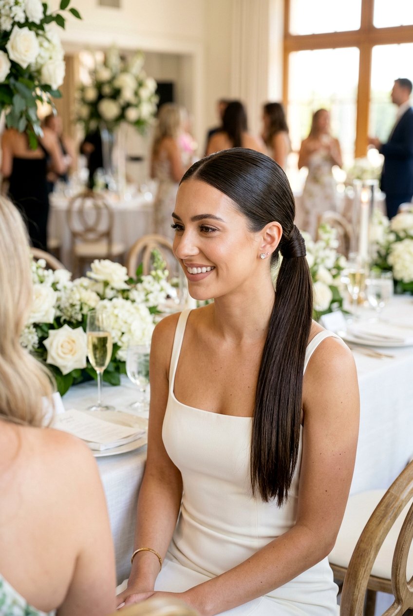 Sleek Low Ponytail For Bridal Shower - 20 bridal shower hairstyles - 20 bridal shower hairstyles