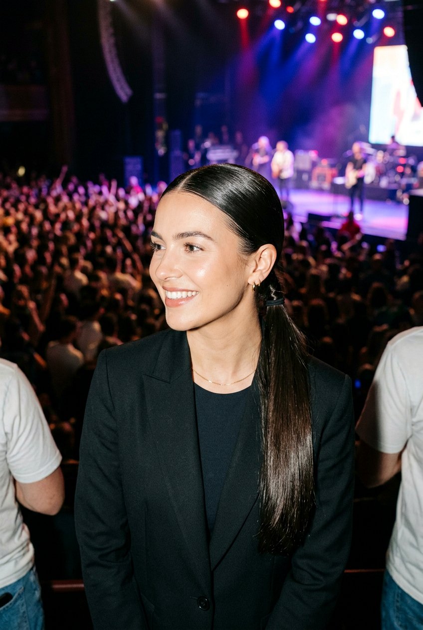 Sleek Low Ponytail For Concerts - 20 concert hairstyles for long hair - 20 concert hairstyles for long hair