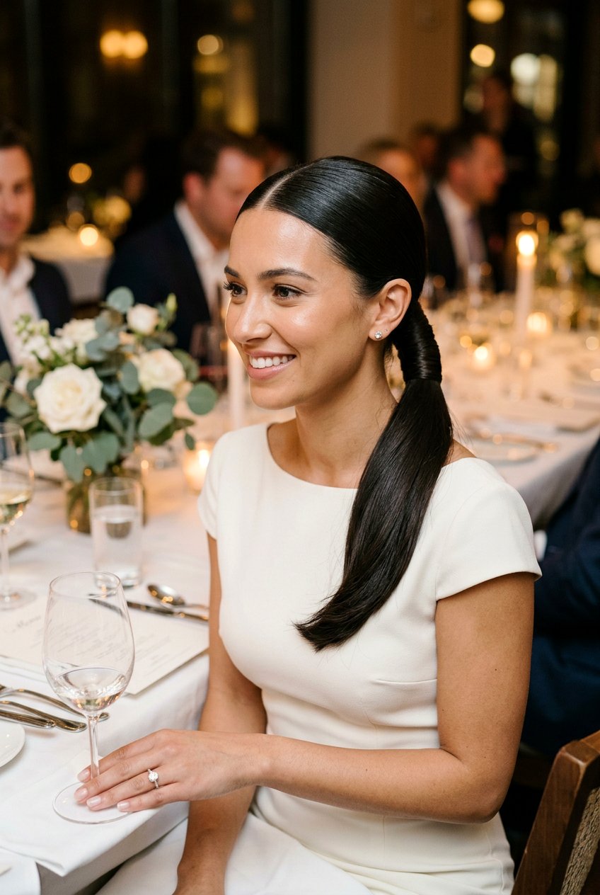 Sleek Low Ponytail For Engagement Dinner - 20 engagement dinner hairstyles - 20 engagement dinner hairstyles