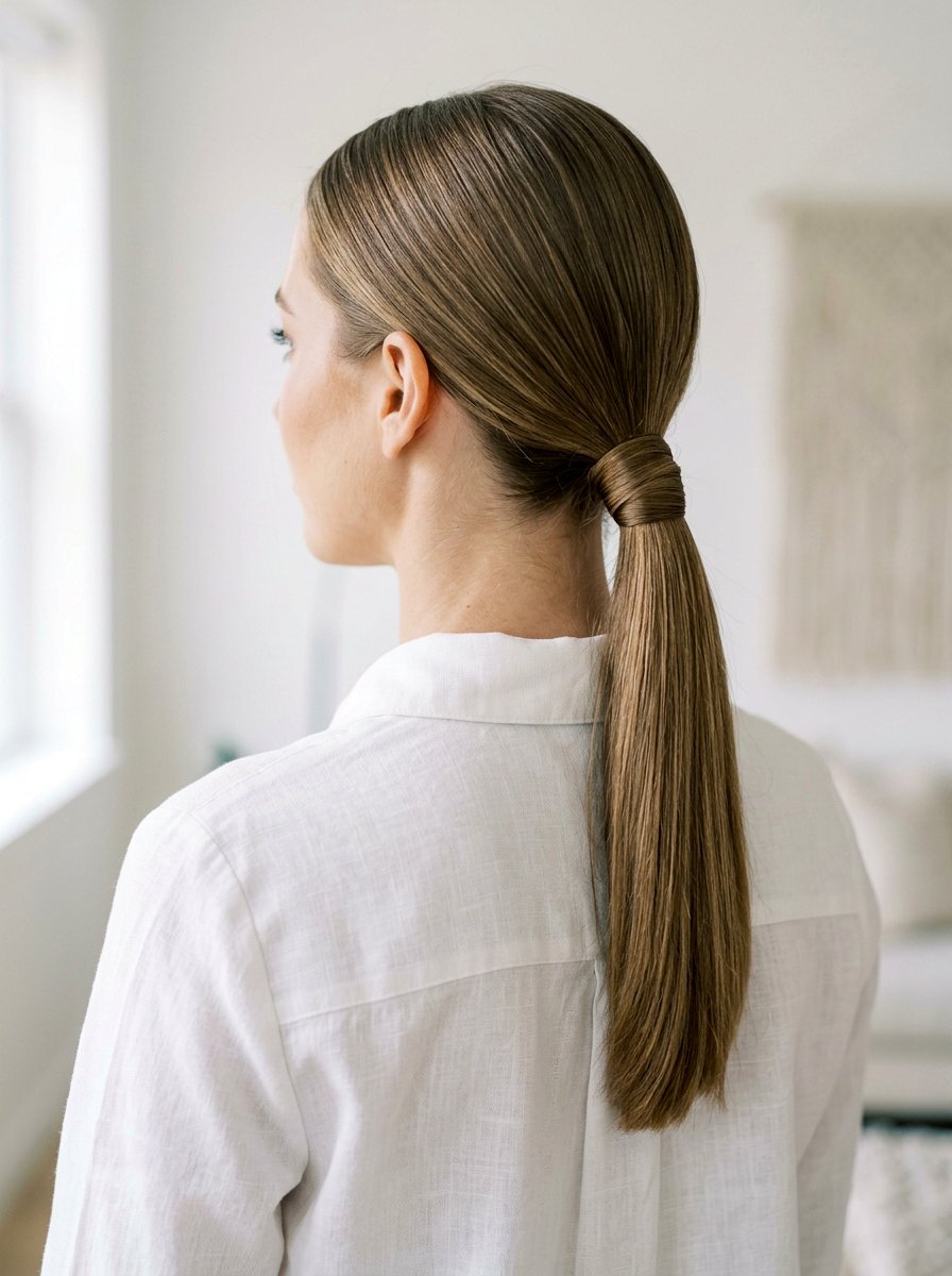 Sleek Low Ponytail For Long Fine Hair - 20 easy hairstyle for long fine straight hair - 20 easy hairstyle for long fine straight hair