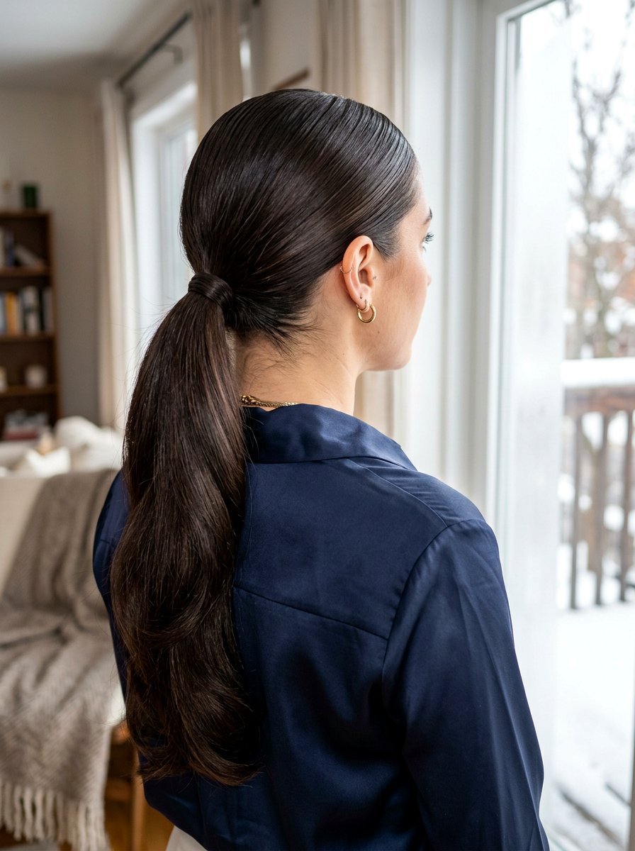 Sleek Low Ponytail For Thick Hair - 20 simple hairstyle for thick long hair - 20 simple hairstyle for thick long hair