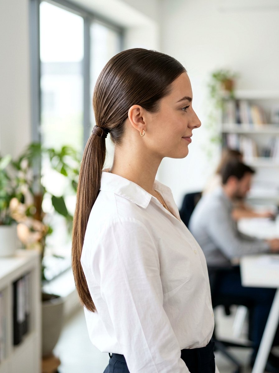 Sleek Low Ponytail For Zoom Meeting - 20 zoom call ponytail hairstyle - 20 zoom call ponytail hairstyle