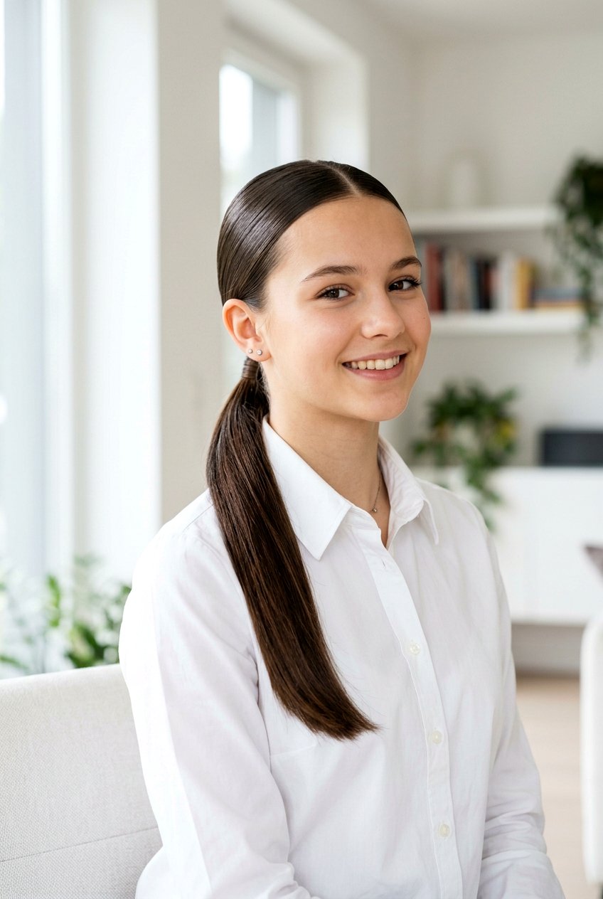 Sleek Low Ponytail Long Hair - 20 school hairstyle for teenage girls with long hair - 20 school hairstyle for teenage girls with long hair
