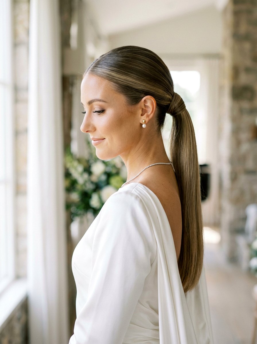 Sleek Low Ponytail Wedding Hair - 20 wedding hairstyles with low ponytail - 20 wedding hairstyles with low ponytail