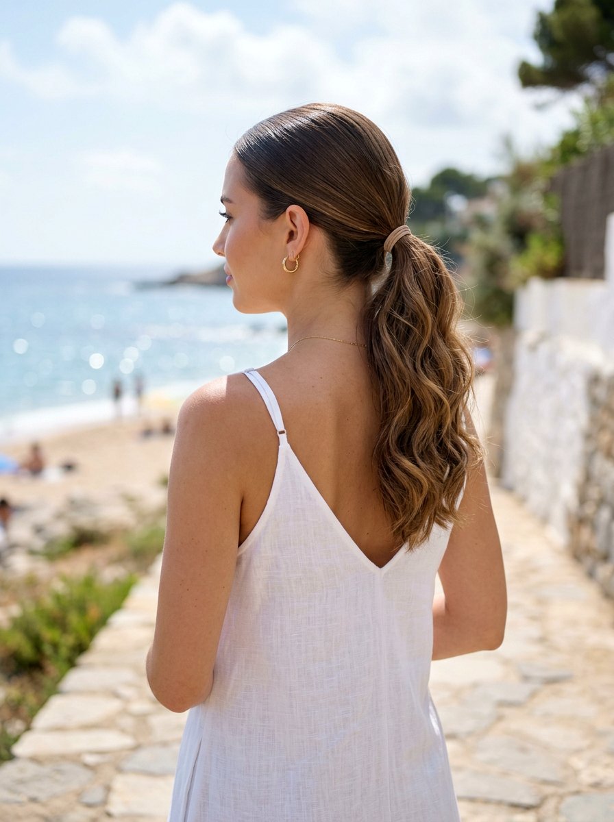 Sleek Low Ponytail With Beachy Waves - 20 wedding guest low ponytail with waves - 20 wedding guest low ponytail with waves
