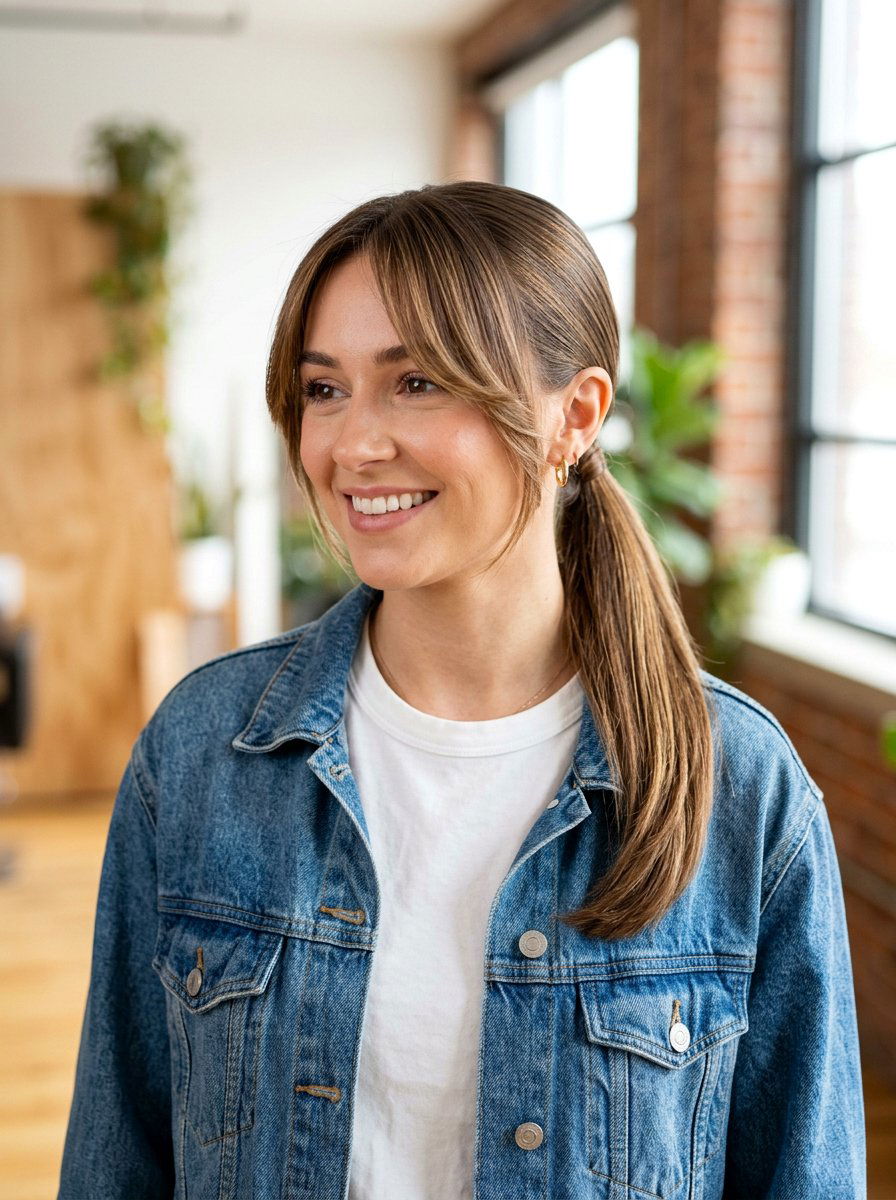 Sleek Low Ponytail With Curtain Bangs - 20 sleek hairstyle with low ponytail - 20 sleek hairstyle with low ponytail