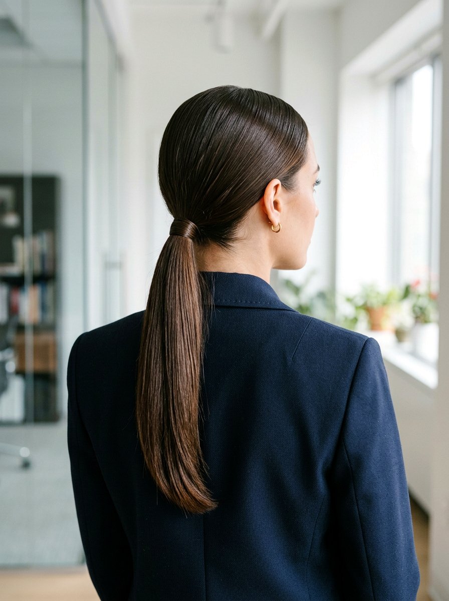 Sleek Low Ponytail With Middle Part - 20 quick hairstyle for college classes - 20 quick hairstyle for college classes
