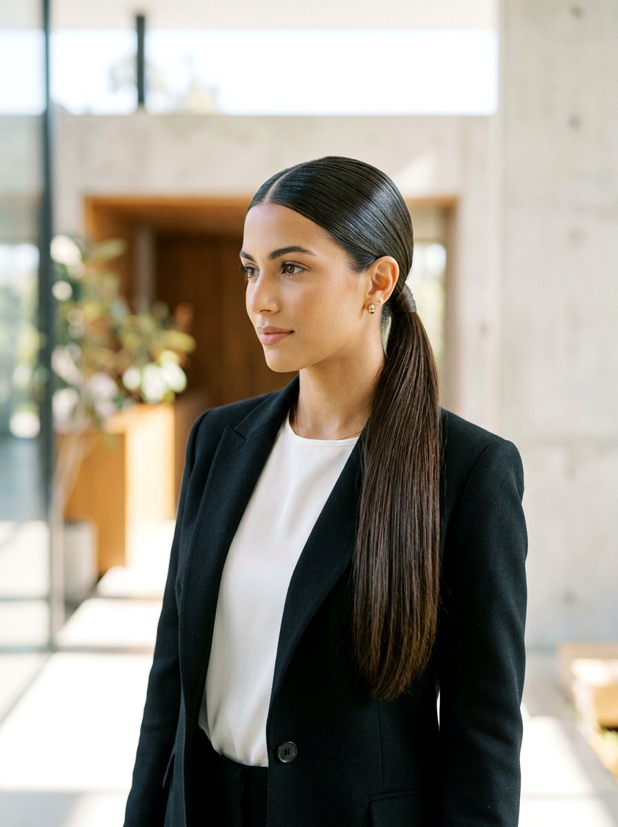 Sleek Low Ponytail With Middle Part - 20 sleek hairstyle with low ponytail - 20 sleek hairstyle with low ponytail