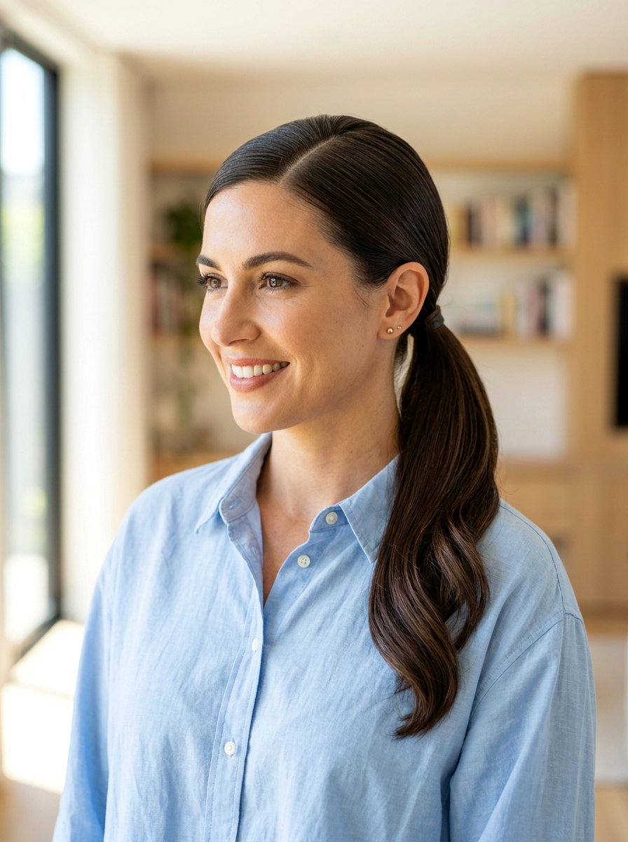 Sleek Low Ponytail With Side Part And Soft Ends - 20 sleek office ponytail with side part - 20 sleek office ponytail with side part