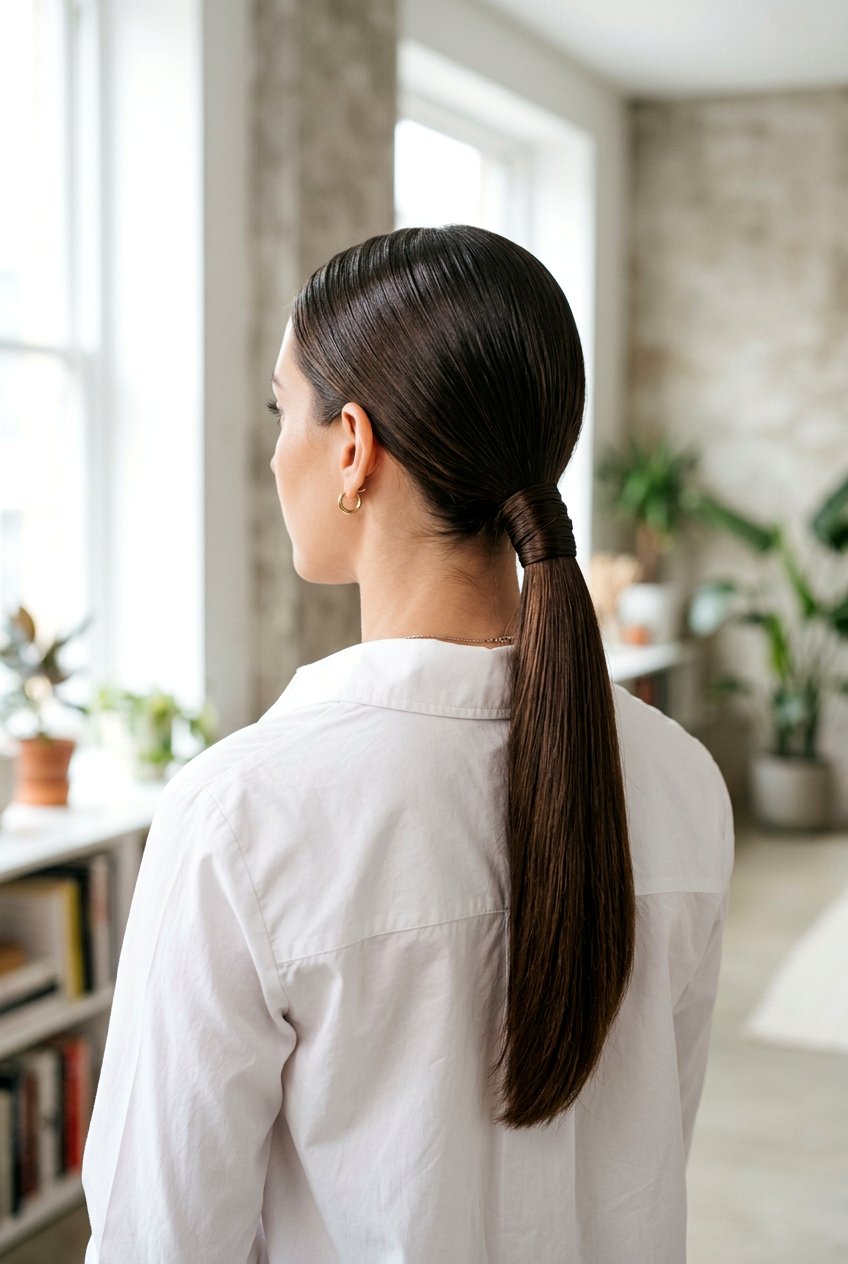 Sleek Low Ponytail With Wrapped Base - 20 sleek ponytail for office - 20 sleek ponytail for office