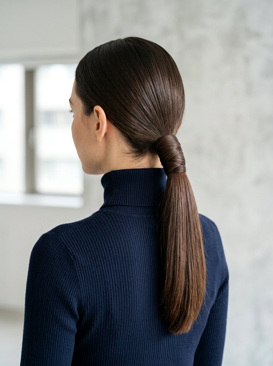 Sleek Low Ponytail With Wrapped Hair - 20 soft glam hairstyle for long straight hair - 20 soft glam hairstyle for long straight hair