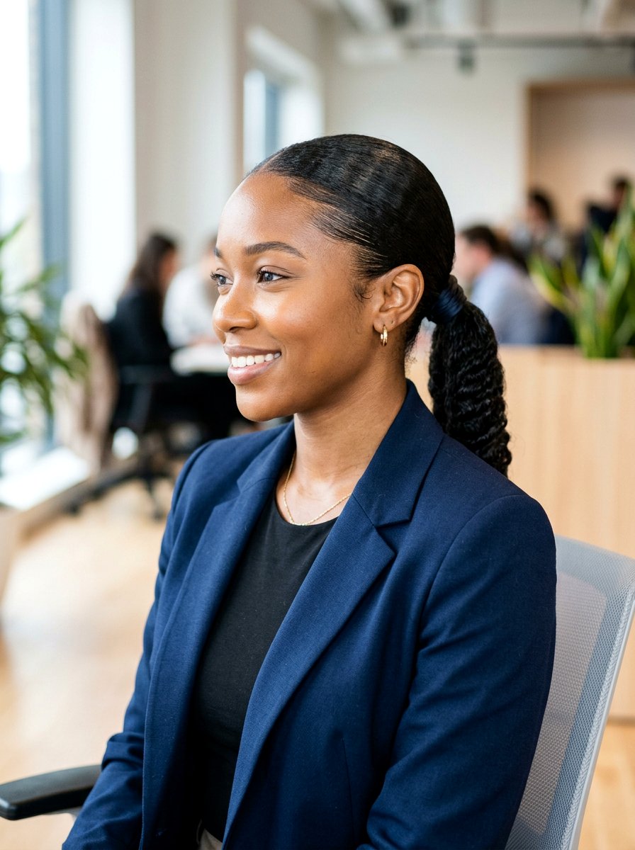 Sleek Low Ponytail for Natural Hair - 20 simple work hairstyle for natural hair - 20 simple work hairstyle for natural hair