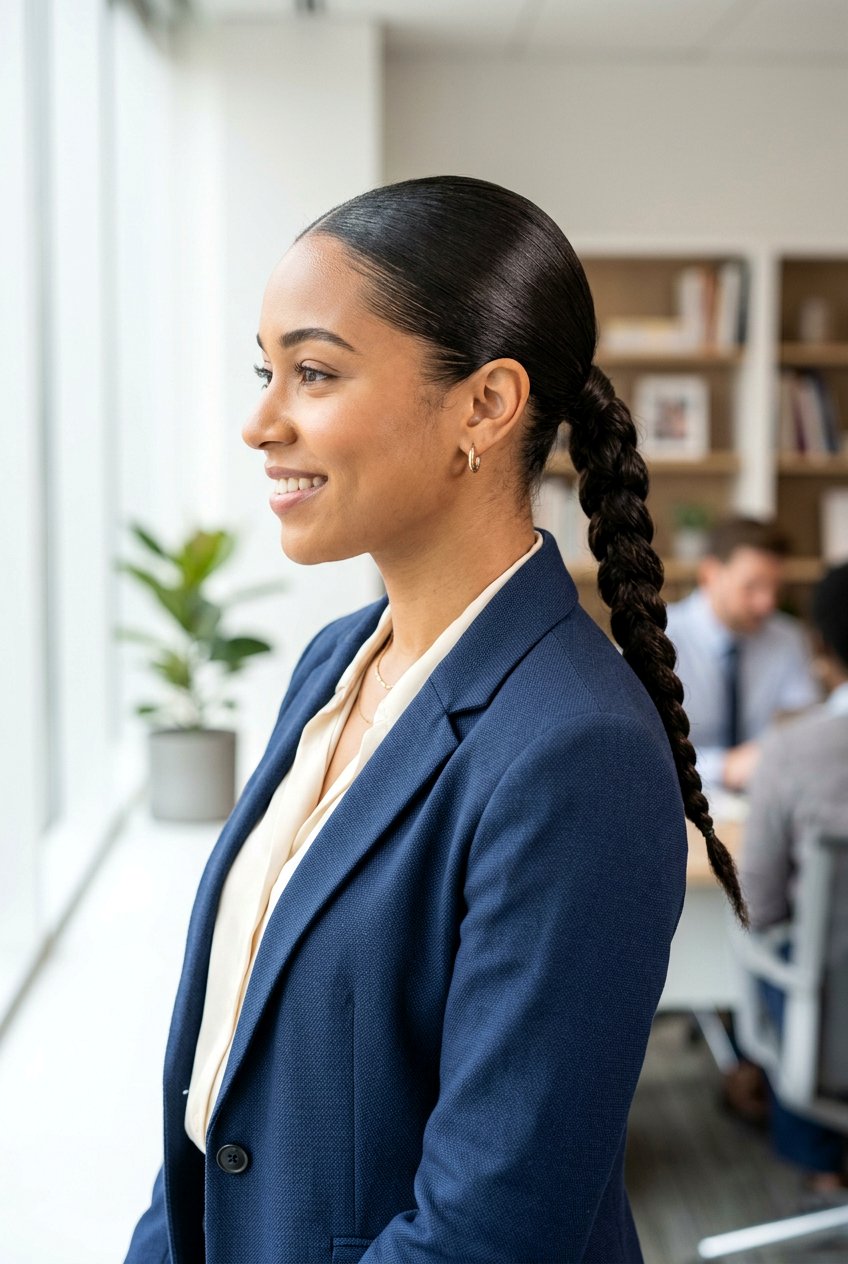 Sleek Low Protective Ponytail - 20 protective office hairstyles - 20 protective office hairstyles