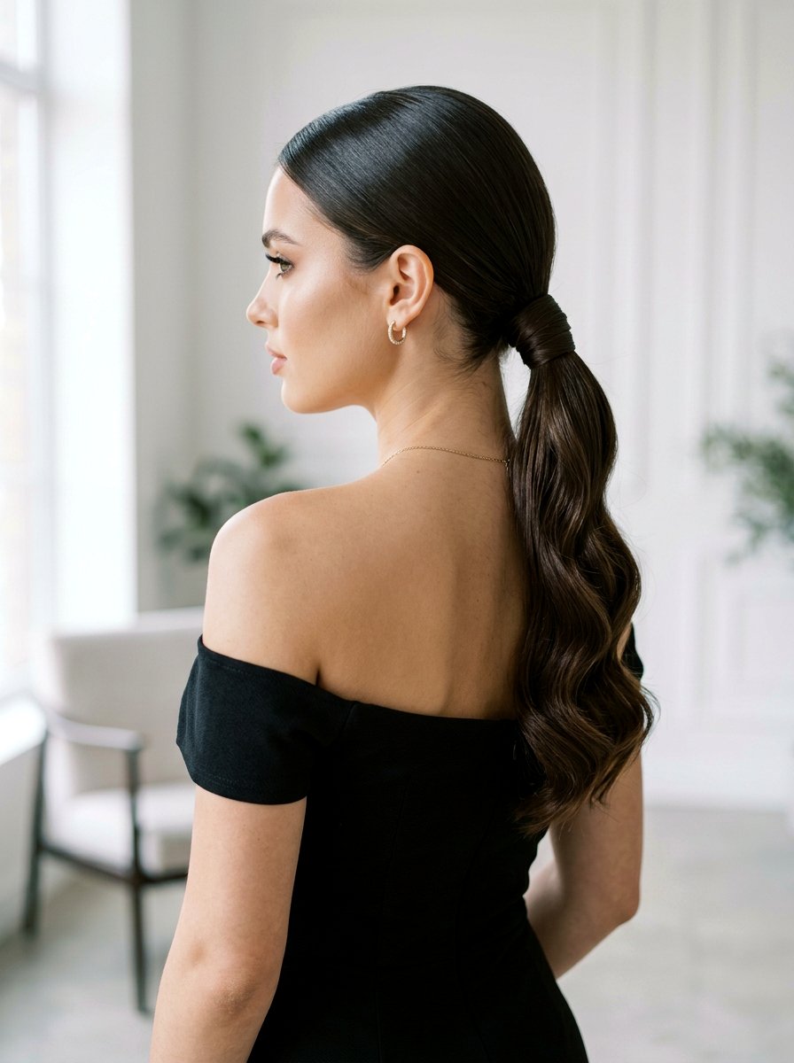 Sleek Low Soft Glam Ponytail - 20 date night hairstyle with soft glam ponytail - 20 date night hairstyle with soft glam ponytail