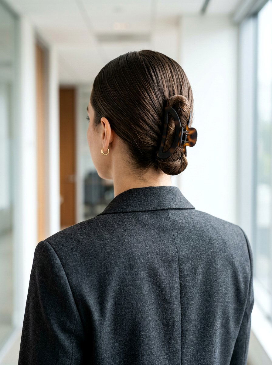 Sleek Low Twist With Claw Clip - 20 office hairstyle with claw clip twist - 20 office hairstyle with claw clip twist