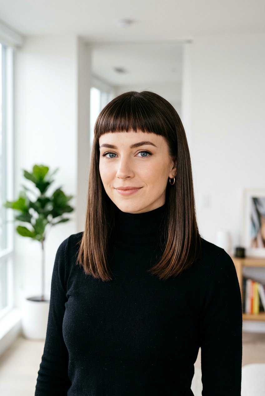 Sleek Medium Lob With Micro Bangs - 20 low maintenance medium haircut with bangs - 20 low maintenance medium haircut with bangs