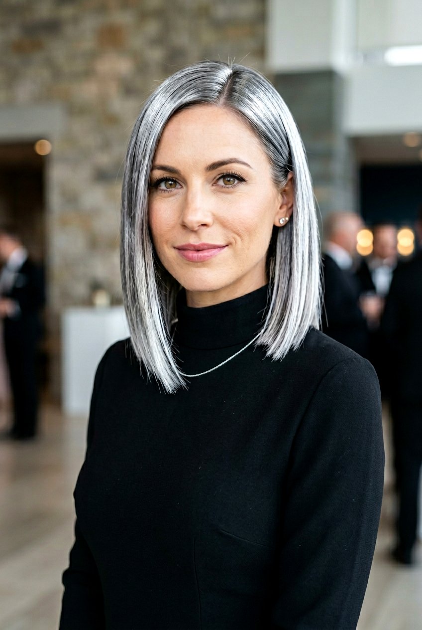 Sleek Metallic Silver Bob - 20 metallic silver bob hair color - 20 metallic silver bob hair color