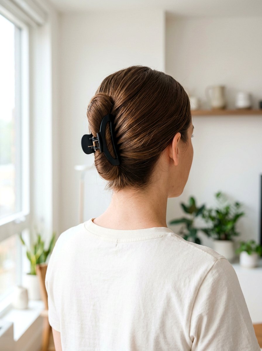 Sleek Mid Height Claw Clip - 20 claw clip hairstyle for moms - 20 claw clip hairstyle for moms