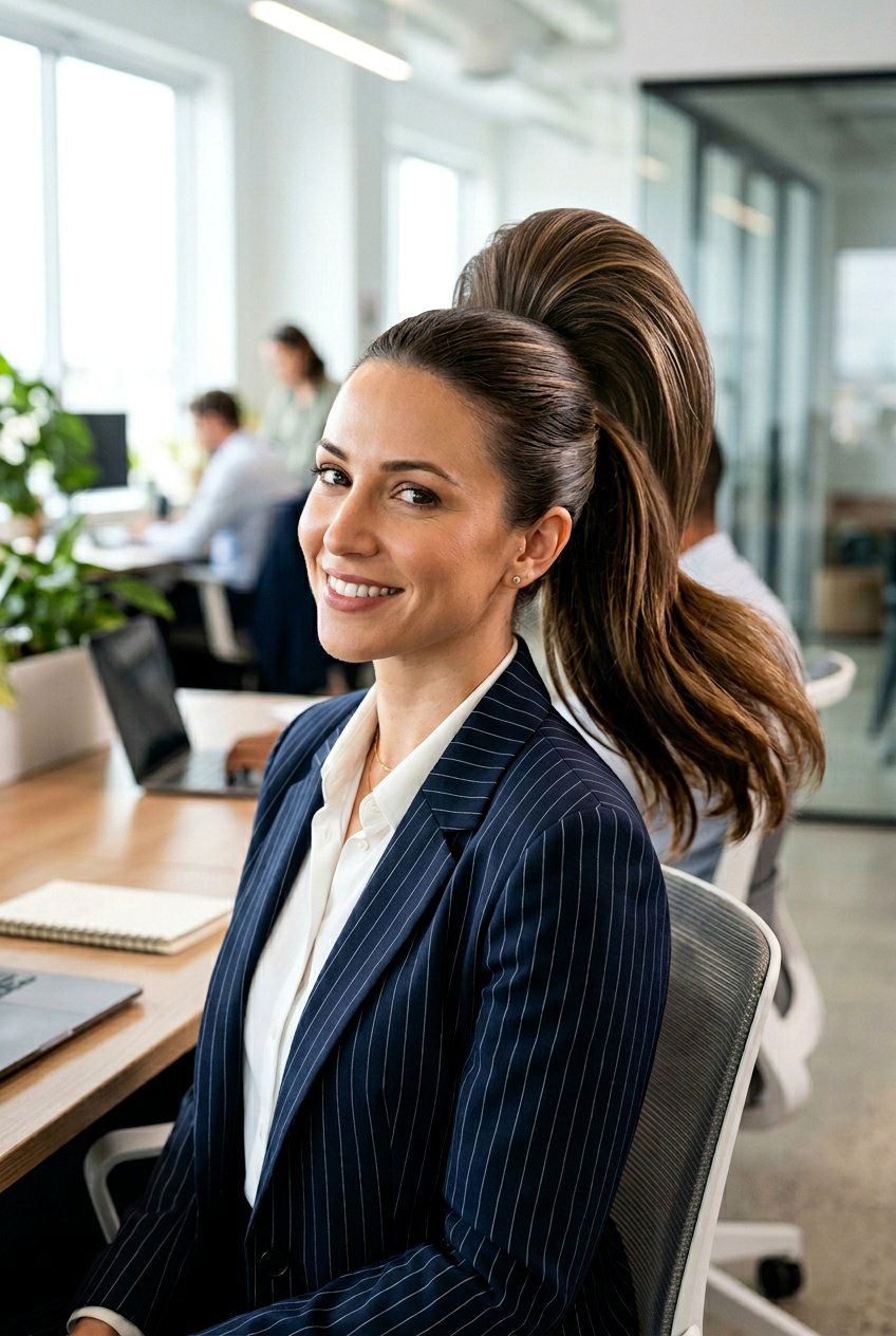 Sleek Mid Height Ponytail - 20 elegant office ponytail for fine hair - 20 elegant office ponytail for fine hair