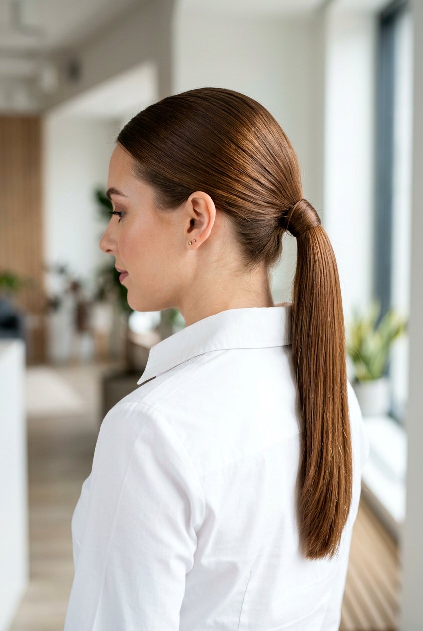 Sleek Mid Height Ponytail - 20 corporate ponytail hairstyle - 20 corporate ponytail hairstyle