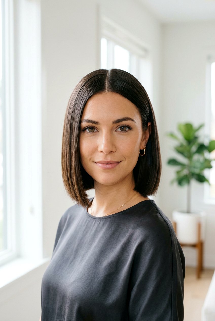 Sleek Middle Part Bob - 20 bridesmaid hairstyles - 20 bridesmaid hairstyles