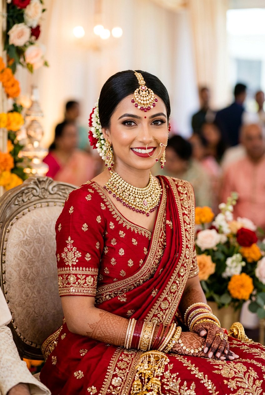 Sleek Middle Part Bridal Bun - 20 desi bridal bun hairstyle - 20 desi bridal bun hairstyle