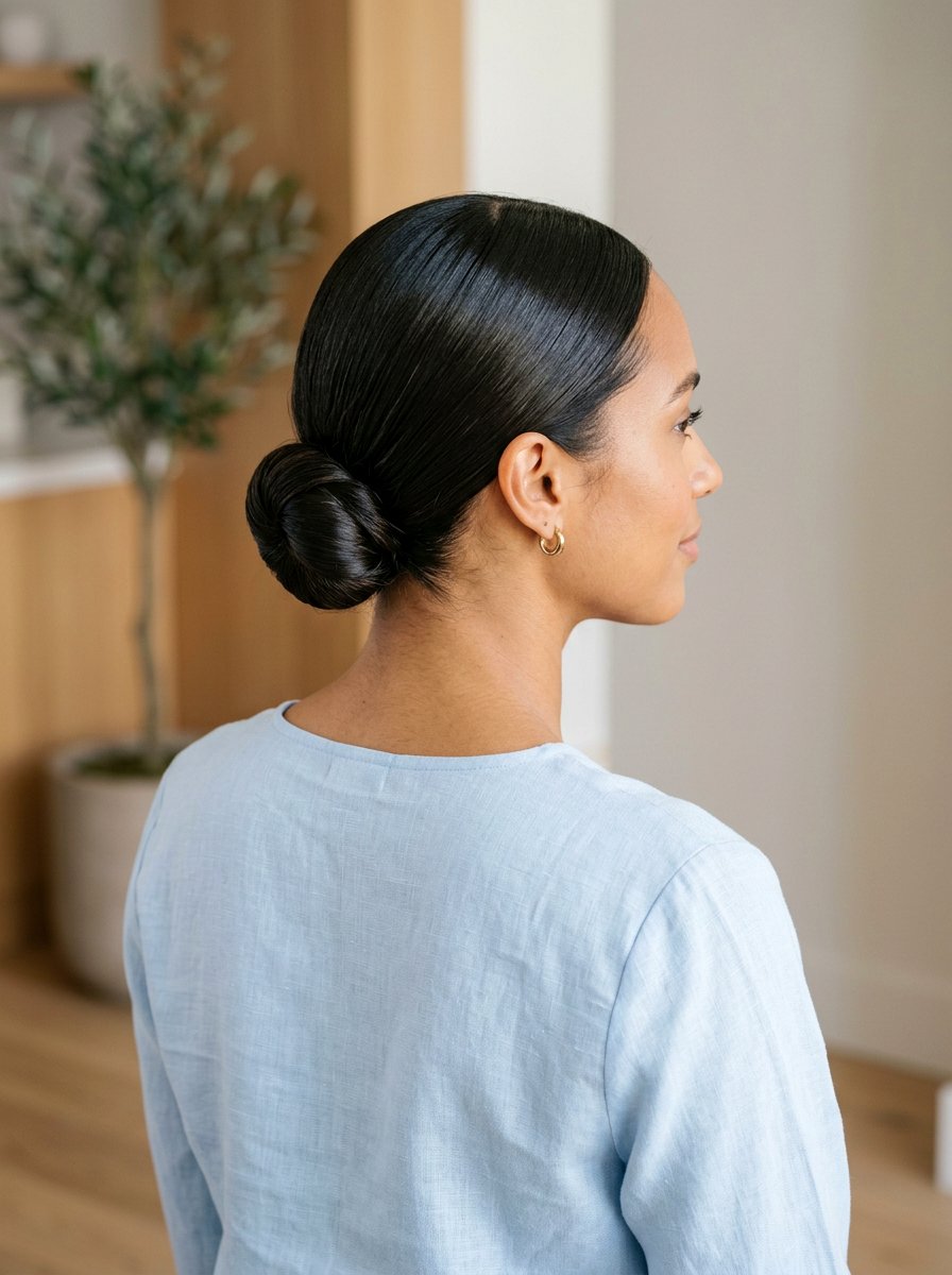 Sleek Middle Part Bun - 20 tidy bun for office mornings - 20 tidy bun for office mornings