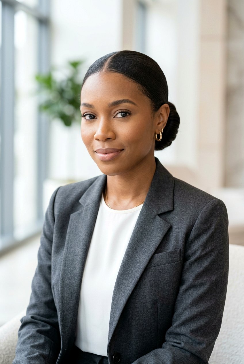 Sleek Middle Part Bun For Corporate Interviews - 20 interview bun hairstyle - 20 interview bun hairstyle