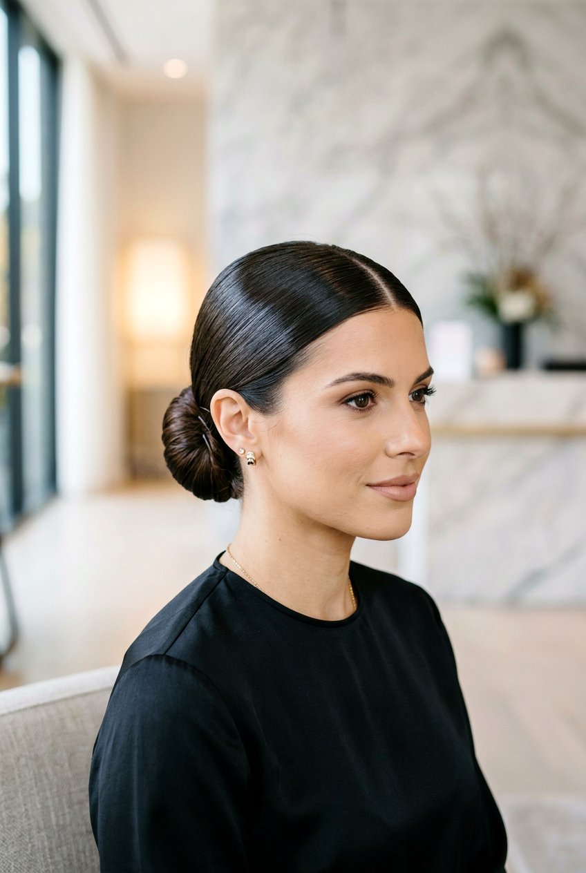 Sleek Middle Part Bun Updo - 20 formal festive updo - 20 formal festive updo