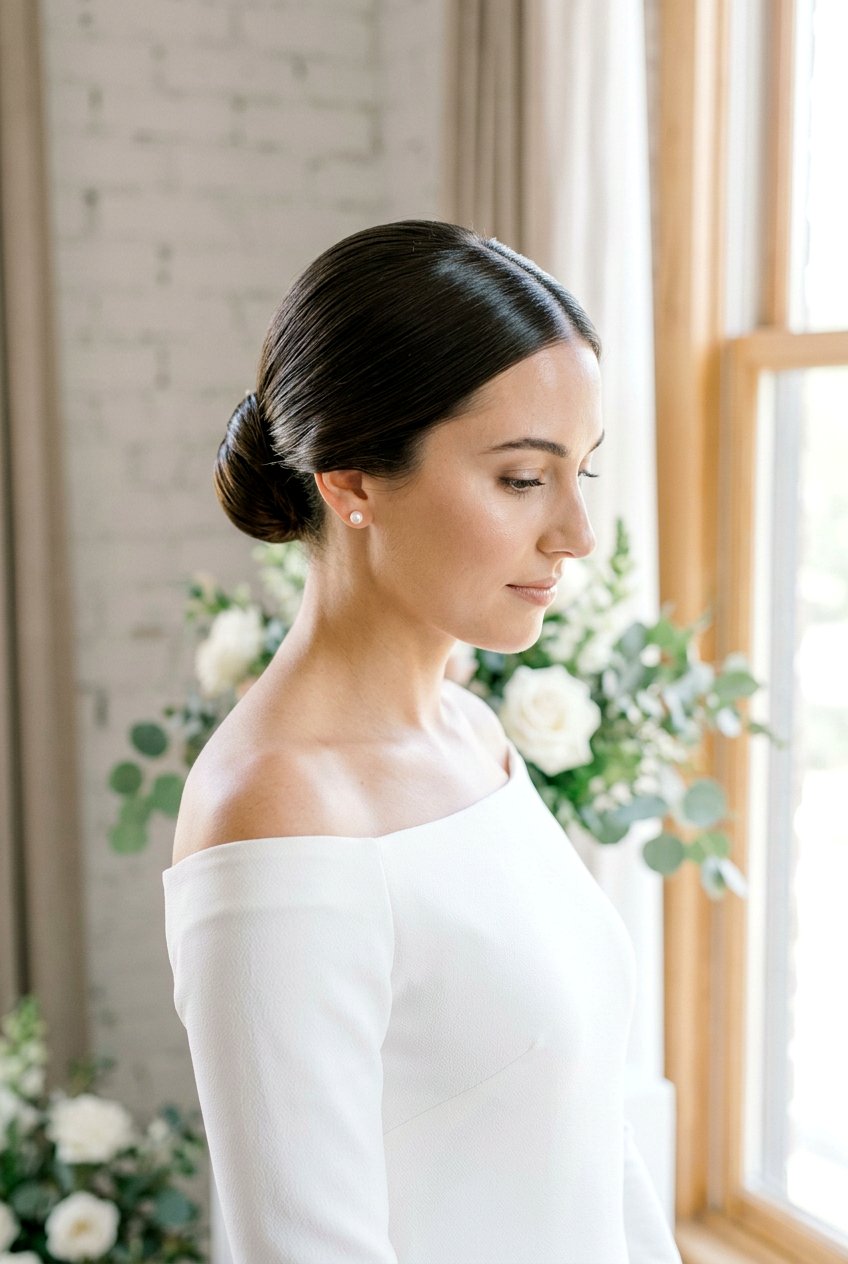Sleek Middle Part Chignon - 20 classic bridal chignon - 20 classic bridal chignon