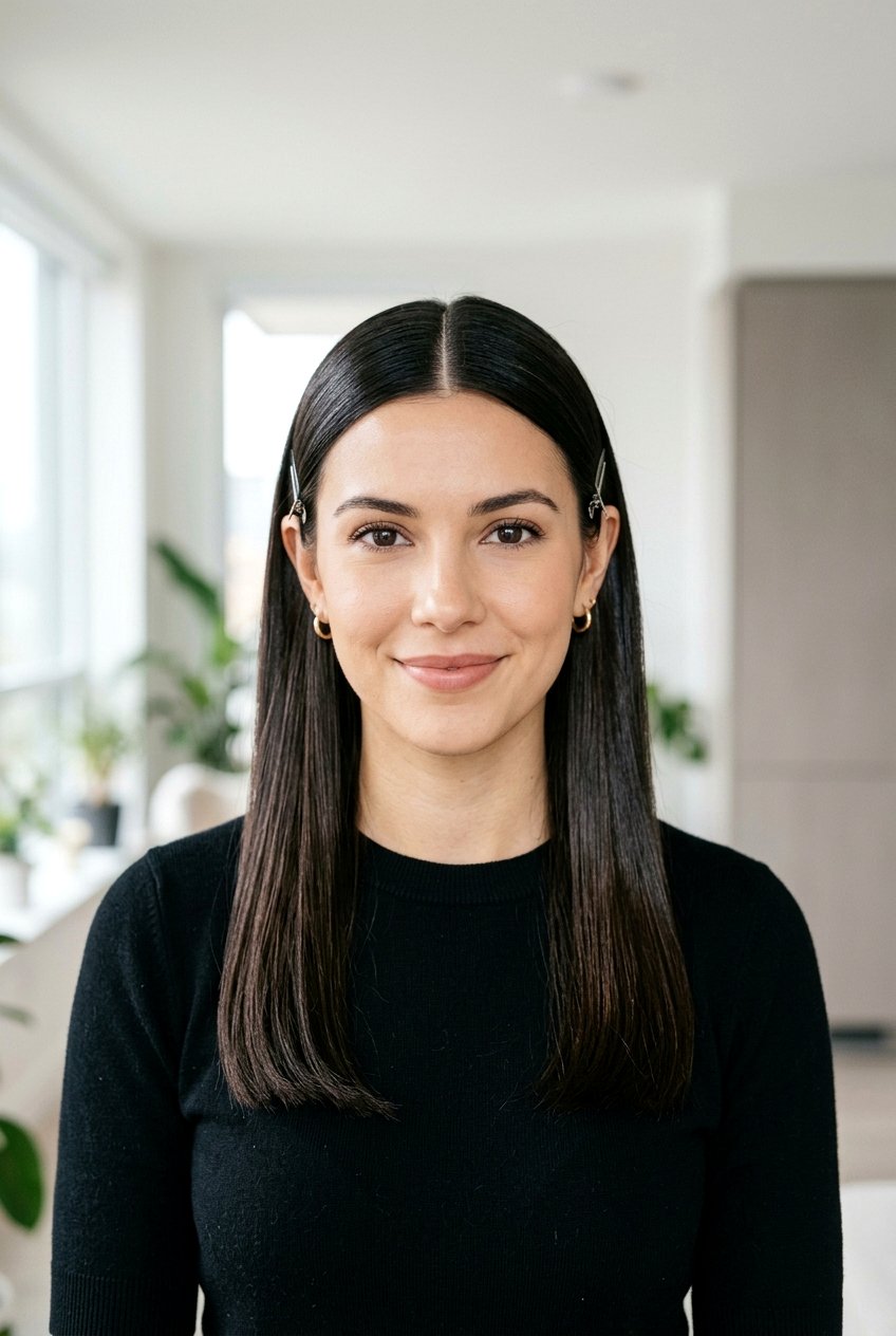 Sleek Middle Part Down Hair - 20 simple festive hairstyles - 20 simple festive hairstyles