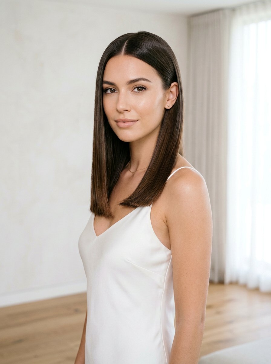 Sleek Middle Part Medium Hair - 20 school dance hairstyles for medium hair - 20 school dance hairstyles for medium hair