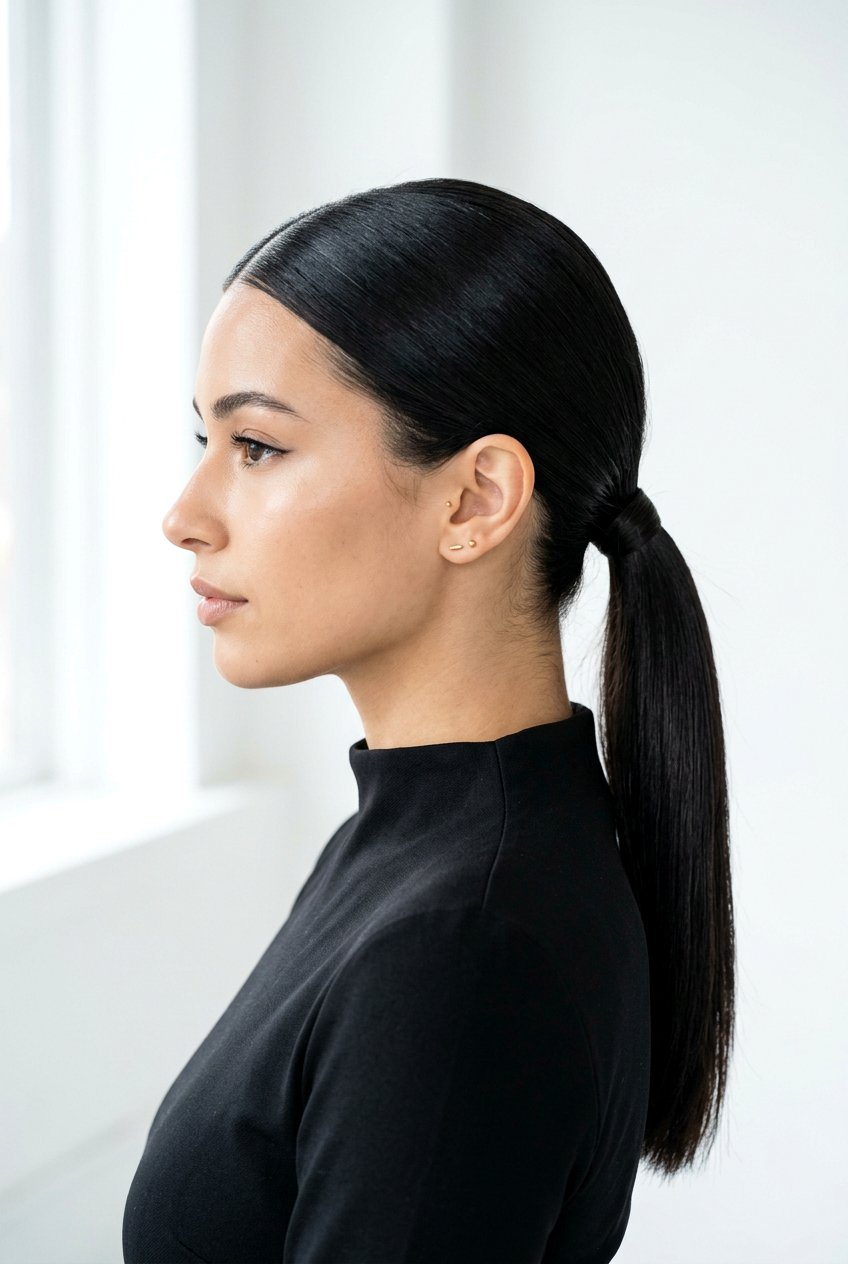 Sleek Middle Part Ponytail - 20 easy ponytail hairstyles - 20 easy ponytail hairstyles