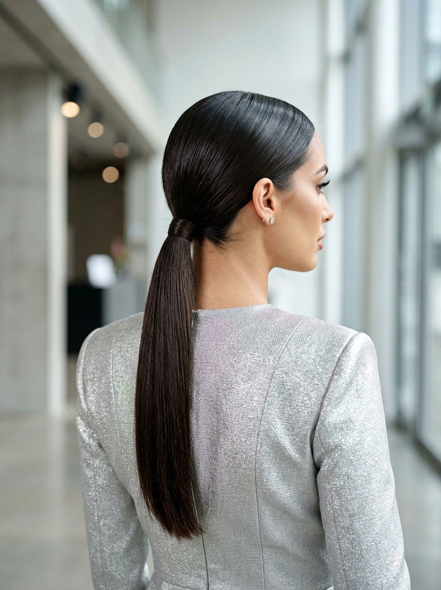 Sleek Middle Part Ponytail - 20 red carpet ponytail hairstyle - 20 red carpet ponytail hairstyle