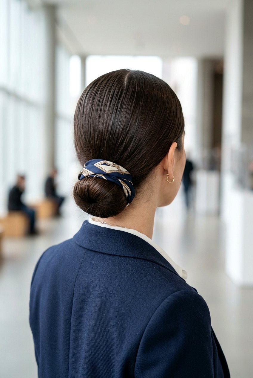 Sleek Middle Part Silk Scarf Bun - 20 silk scarf bun hairstyle - 20 silk scarf bun hairstyle