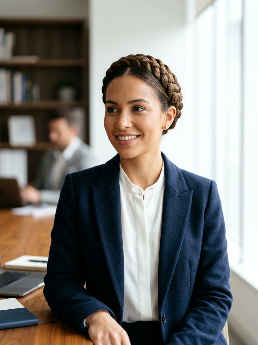 Sleek Milkmaid Braids - 20 sleek hairstyle for office meeting - 20 sleek hairstyle for office meeting