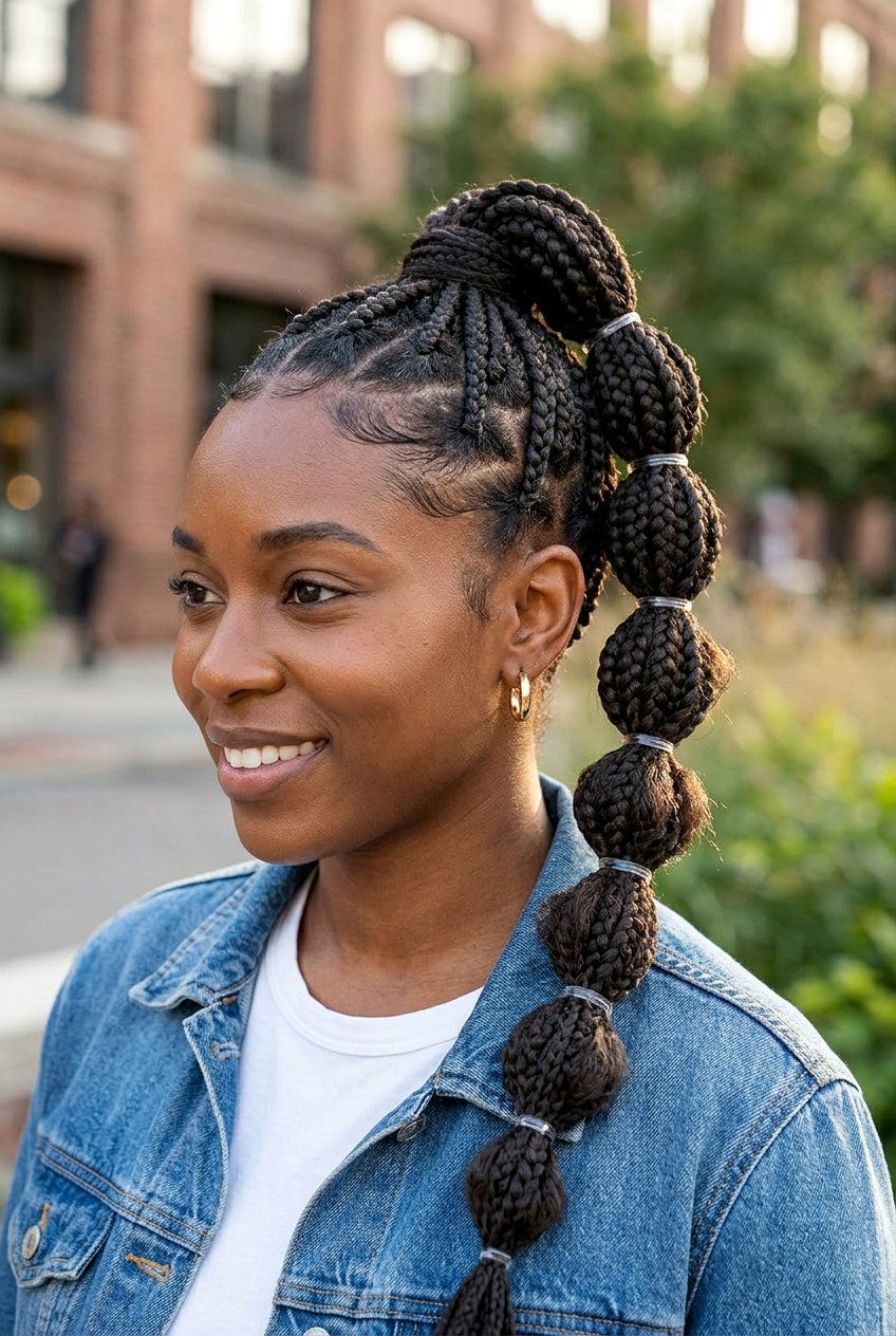 Sleek Mini Braids Wrapped Ponytail - 20 mini braids ponytail for natural hair - 20 mini braids ponytail for natural hair