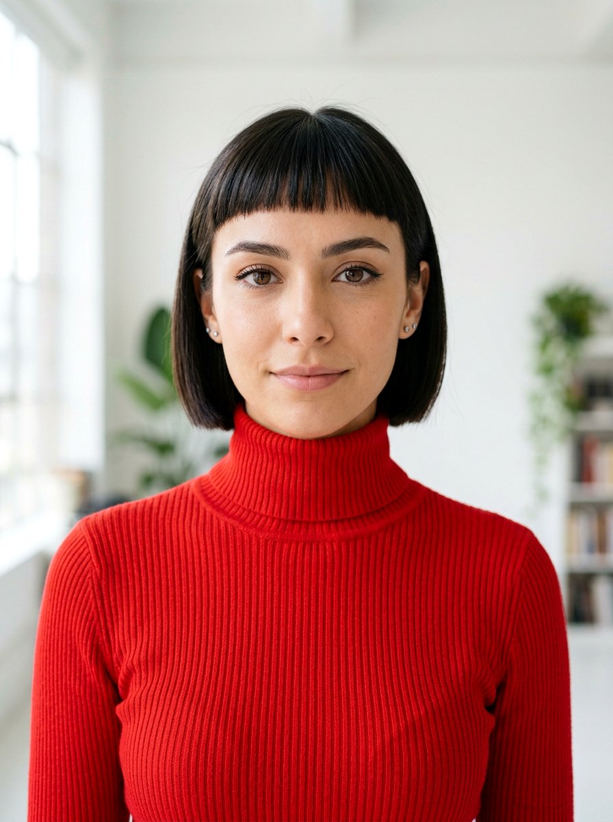Sleek Neck Length Bob With Baby Bangs - 20 sleek straight bob with bangs - 20 sleek straight bob with bangs