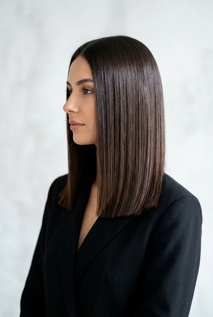 Sleek One Length Haircut - 20 haircuts for long straight hair - 20 haircuts for long straight hair
