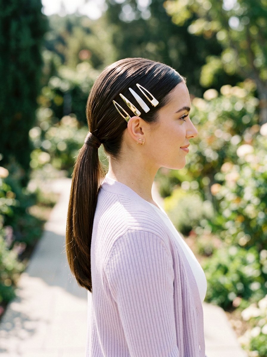 Sleek Ponytail With Barrettes - 20 easy sleek ponytail styling ideas - 20 easy sleek ponytail styling ideas