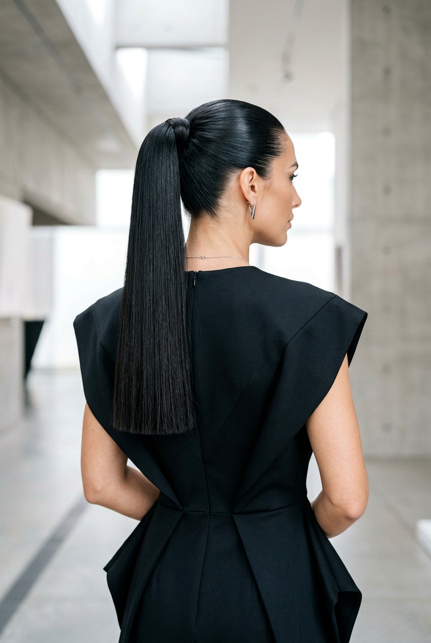 Sleek Ponytail With Blunt Cut Ends - 20 prom hairstyle with sleek ponytail - 20 prom hairstyle with sleek ponytail