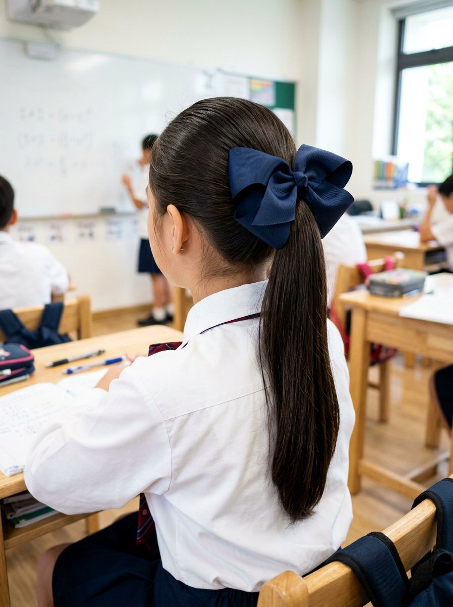 Sleek Ponytail With Bow Clips - 20 simple school hairstyle with clips - 20 simple school hairstyle with clips